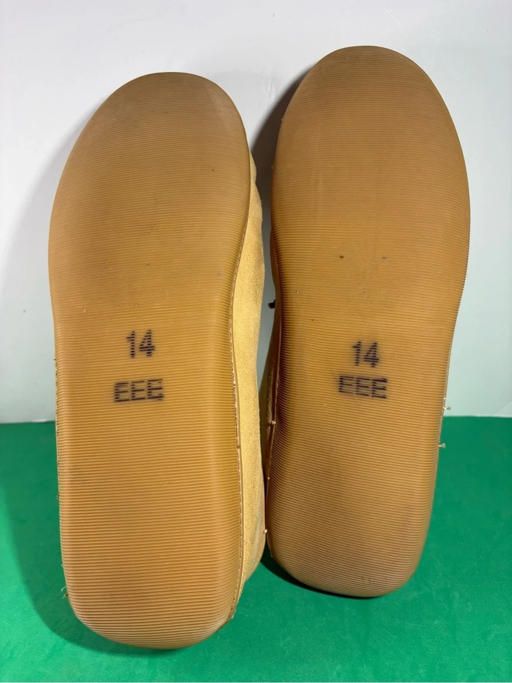 L.B. Evans Men's Suede Moccasin Slippers in Yellow Tan w/Brown Laces-Size 14EEE